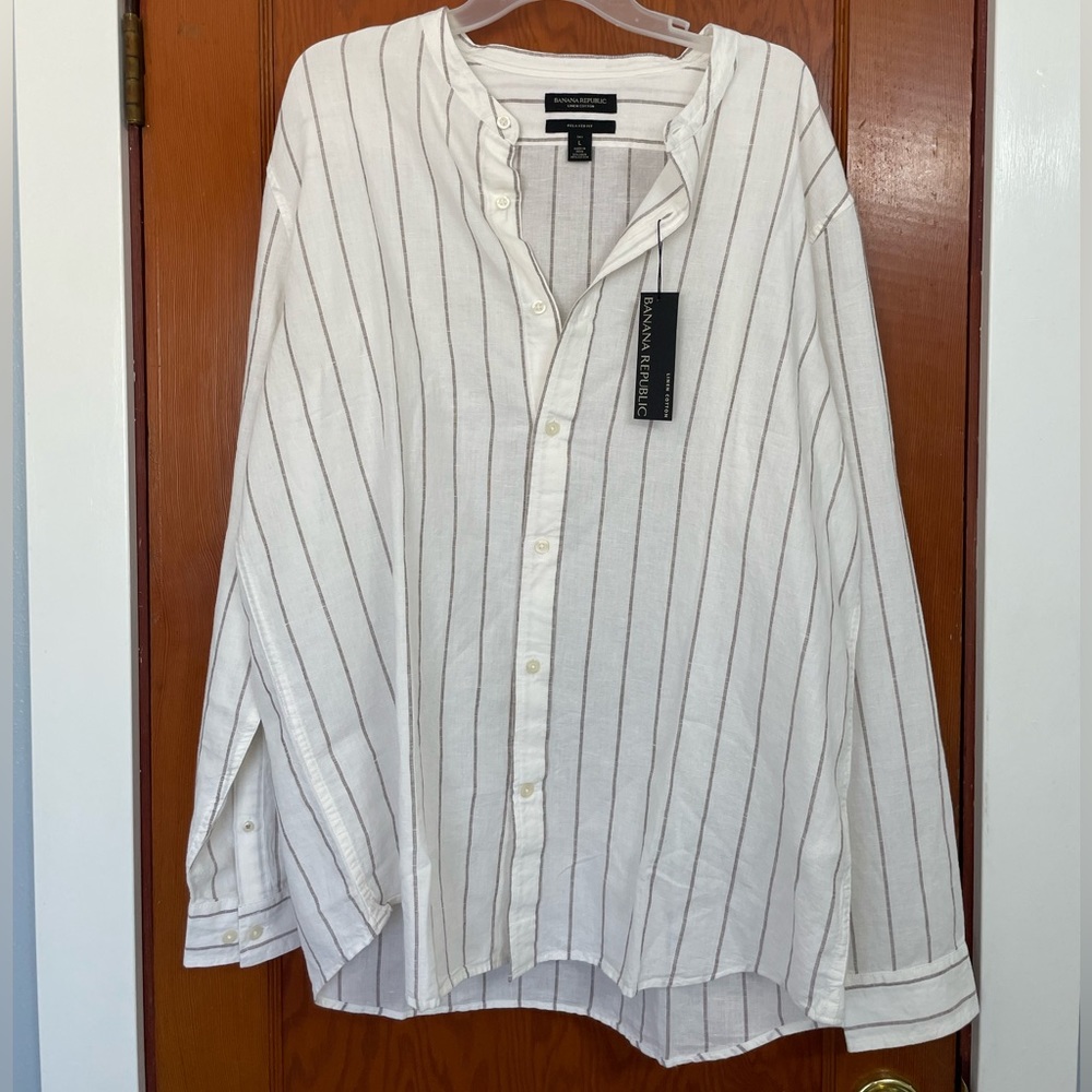 Men’s Banana Republic Mock-Collar Linen Button Down Large Tall (LT)